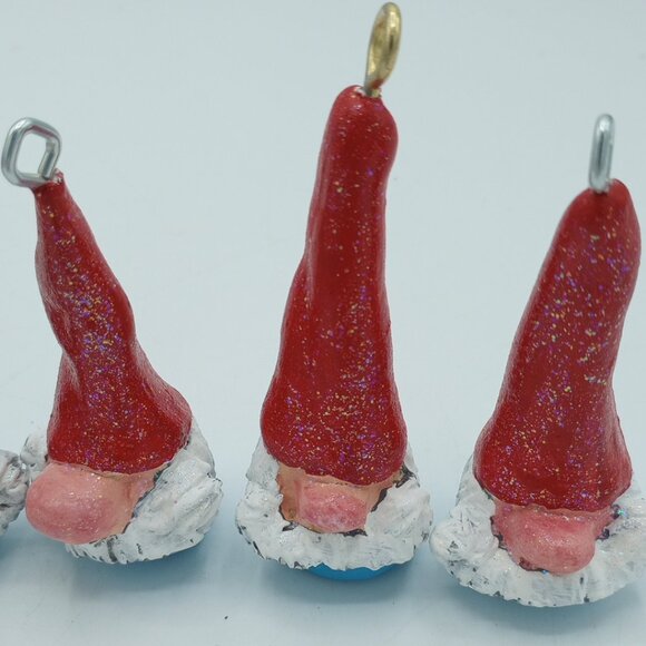 Red & Aqua Gnome Ornaments Christmas Pendant Handmade Original Folkart Set of 5 - Picture 4 of 8
